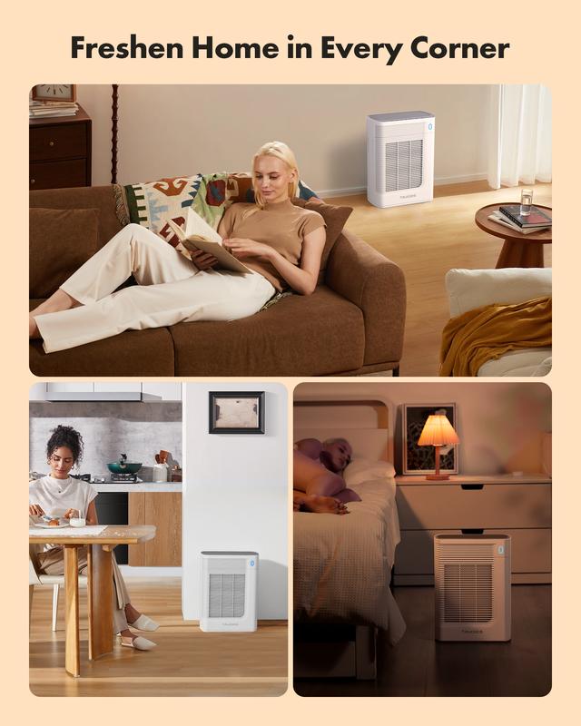 Trucozie Air Purifier for Home Large Room Bedroom Up to 1937 Ft² in 1 Hr With Double-sided Air Inlet, Air Quality and Light Sensors, HEPA Sleep Mode for Allergies, Dust, Pollen, Pet Hair